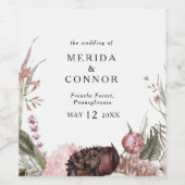 Burgundy Boho Floral Wedding Wine Label Weinetikett (Einzelnes Label)