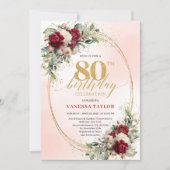 Burgundy Boho Garden Floral 80th Birthday Invite Einladung (Vorderseite)