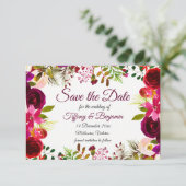 Burgundy Boho Garden Wedding Save the Date einlade (Stehend Vorderseite)