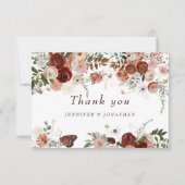 Burgundy Boho Gold Floral Watercolor Dankeskarte (Vorderseite)
