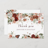 Burgundy Boho Gold Floral Watercolor Dankeskarte (Vorne/Hinten)