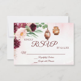 Burgundy Boho Lantern Watercolor Floral RSVP Card Karte
