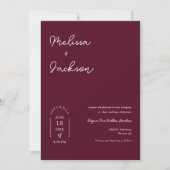Burgundy Boho Minimalistisch Wedding QR Code Foto Einladung (Vorderseite)
