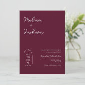 Burgundy Boho Minimalistisch Wedding QR Code Foto Einladung (Stehend Vorderseite)
