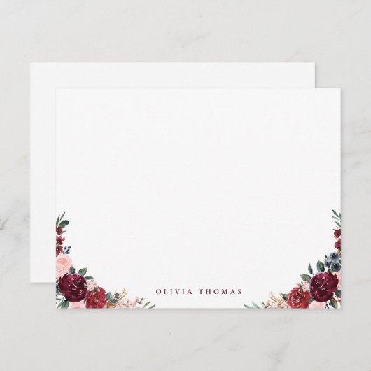 Burgundy boho personalisierte Blumengeschichten Mitteilungskarte (Vorne/Hinten)