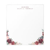 Burgundy boho personalisierte Blumengeschichten Notizblock (Vorderseite)