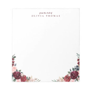 Burgundy boho personalisierte Blumengeschichten Notizblock