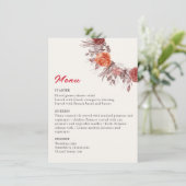 Burgundy Boho Rose Floral Pampas Grass Wedding Menükarte (Stehend Vorderseite)