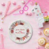 Burgundy Boho Rose Floral Pampas Grass Wedding Pappteller (Party)