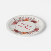 Burgundy Boho Rose Floral Pampas Grass Wedding Pappteller (Schrägansicht)