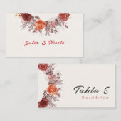 Burgundy Boho Rose Floral Pampas Grass Wedding Platzkarte (Vorne/Hinten)