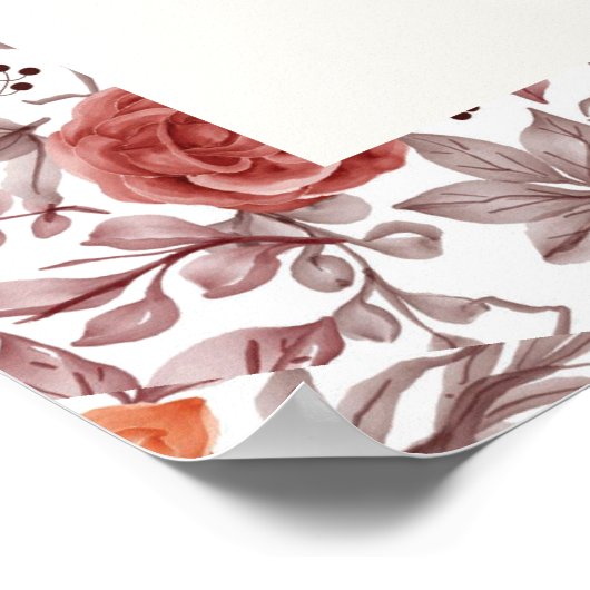 Burgundy Boho Rose Floral Pampas Grass Wedding Poster (Ecke)