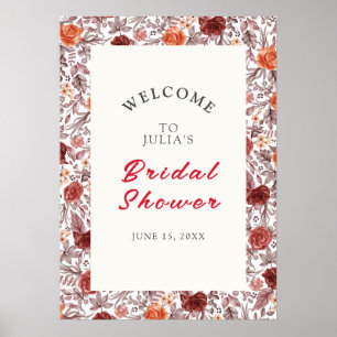 Burgundy Boho Rose Floral Pampas Grass Wedding Poster