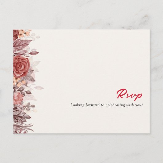 Burgundy Boho Rose Floral Pampas Grass Wedding Postkarte (Vorderseite)