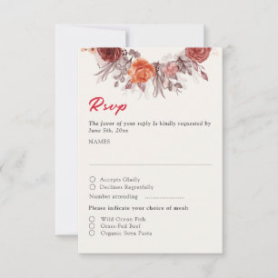 Burgundy Boho Rose Floral Pampas Grass Wedding RSVP Karte