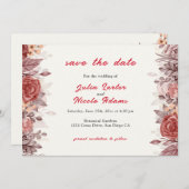Burgundy Boho Rose Floral Pampas Grass Wedding Save The Date (Vorne/Hinten)