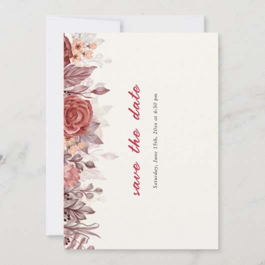 Burgundy Boho Rose Floral Pampas Grass Wedding Save The Date (Vorderseite)