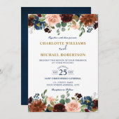 Burgundy, Boho, rote Marinestadt, rustikaler Boho  Einladung (Vorne/Hinten)