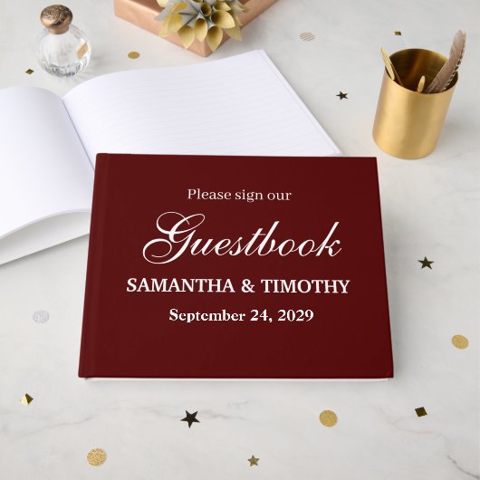 Burgundy Boho Simple Modern Minimalist Wedding Gästebuch (Vorderseite Offen)