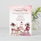 Burgundy Boho Watercolor Floral Engagement Party Einladung (Stehend Vorderseite)