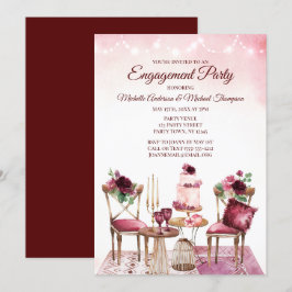 Burgundy Boho Watercolor Floral Engagement Party Einladung
