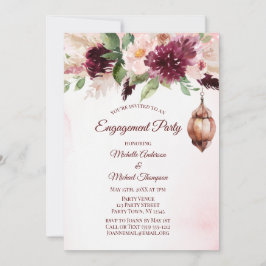 Burgundy Boho Watercolor Floral Engagement Party Einladung