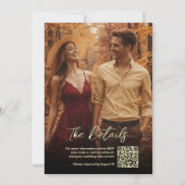 Burgundy Boho Wildflowers & Photo QR Code Wedding Einladung (Rückseite)