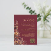 Burgundy Boho Wildflowers QR Code Wedding Details Begleitkarte (Stehend Vorderseite)
