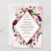 Burgundy Boho Wine Water color Blumenkarte Einladung (Vorderseite)