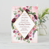 Burgundy Boho Wine Water color Blumenkarte Einladung (Stehend Vorderseite)