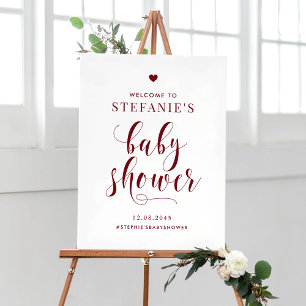 Burgundy Bold Calligraphy Baby Dusche Willkommen Poster