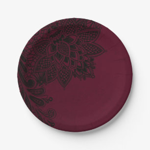 Burgundy Bordeaux Black Vintag Lace Wedding Pappteller