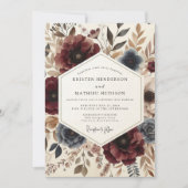 Burgundy Botanical Autumn Wedding Einladung (Vorderseite)