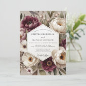Burgundy Botanical Bloom Wedding Einladung (Stehend Vorderseite)