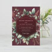 Burgundy Botanical Bloom Wedding Einladung (Stehend Vorderseite)