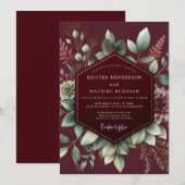 Burgundy Botanical Bloom Wedding Einladung (Vorne/Hinten)
