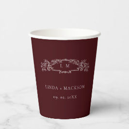 Burgundy botanical crest monogram wedding pappbecher