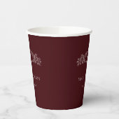 Burgundy botanical crest monogram wedding pappbecher (Links)