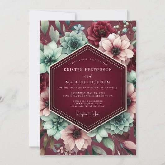 Burgundy Botanical Dream Wedding Einladung (Vorderseite)