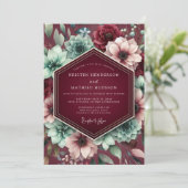 Burgundy Botanical Dream Wedding Einladung (Stehend Vorderseite)