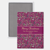 Burgundy Botanical Frohe Weihnachten Personalisier Magnet (Vorderseite/Rückseite)