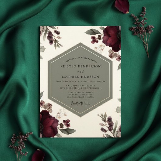 Burgundy Botanical Opulence Wedding Einladung