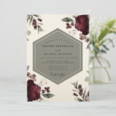Burgundy Botanical Opulence Wedding Einladung (Stehend Vorderseite)