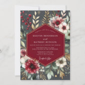 Burgundy Botanical Romantic Wedding Einladung (Vorderseite)