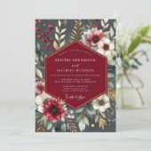Burgundy Botanical Romantic Wedding Einladung (Stehend Vorderseite)
