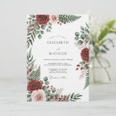 Burgundy Botanical Romantic Wedding Einladung (Stehend Vorderseite)