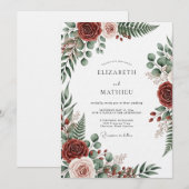 Burgundy Botanical Romantic Wedding Einladung (Vorne/Hinten)