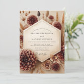 Burgundy Botanical Rustic Wedding Einladung (Stehend Vorderseite)