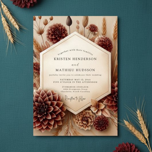 Burgundy Botanical Rustic Wedding Einladung