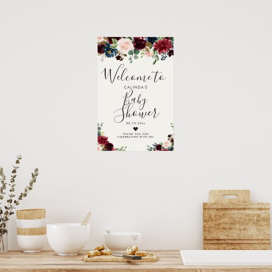 Burgundy Bouquet | Babydusche | Begrüßung Poster (Küche)